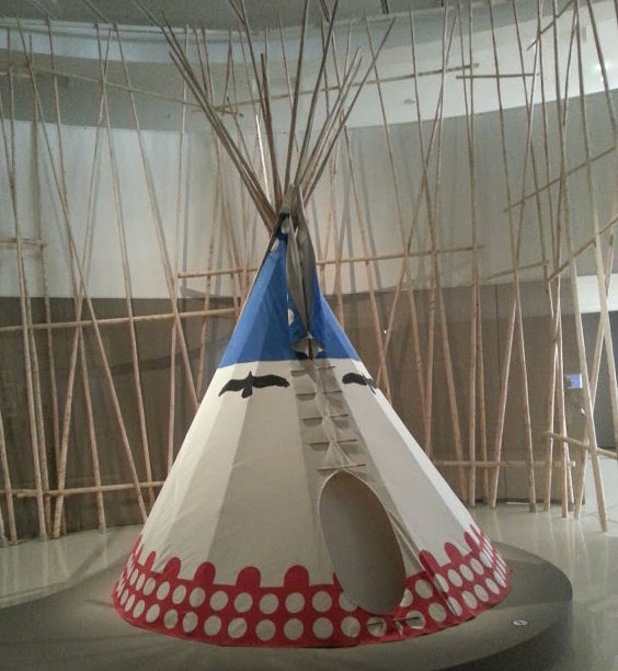 Painted teepee from Assiniboine Tipis at he Paris Museum in France